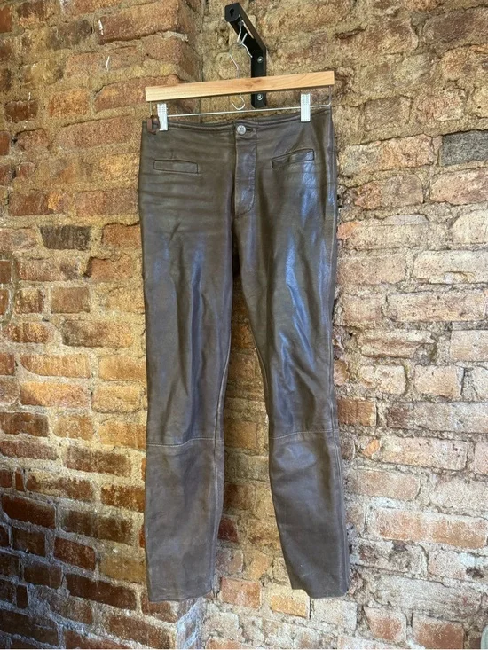 Vintage Brown Genuine Leather Skinny Pants - Picture 1 of 5